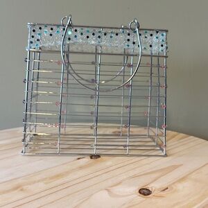 Silver Wire Tote with Pink Bead Accents